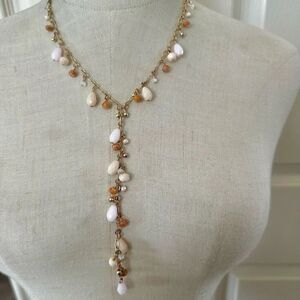 AA  gold tone long beaded Y necklace